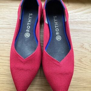 Rothy's Vibrant Red Flats with Blue Trim